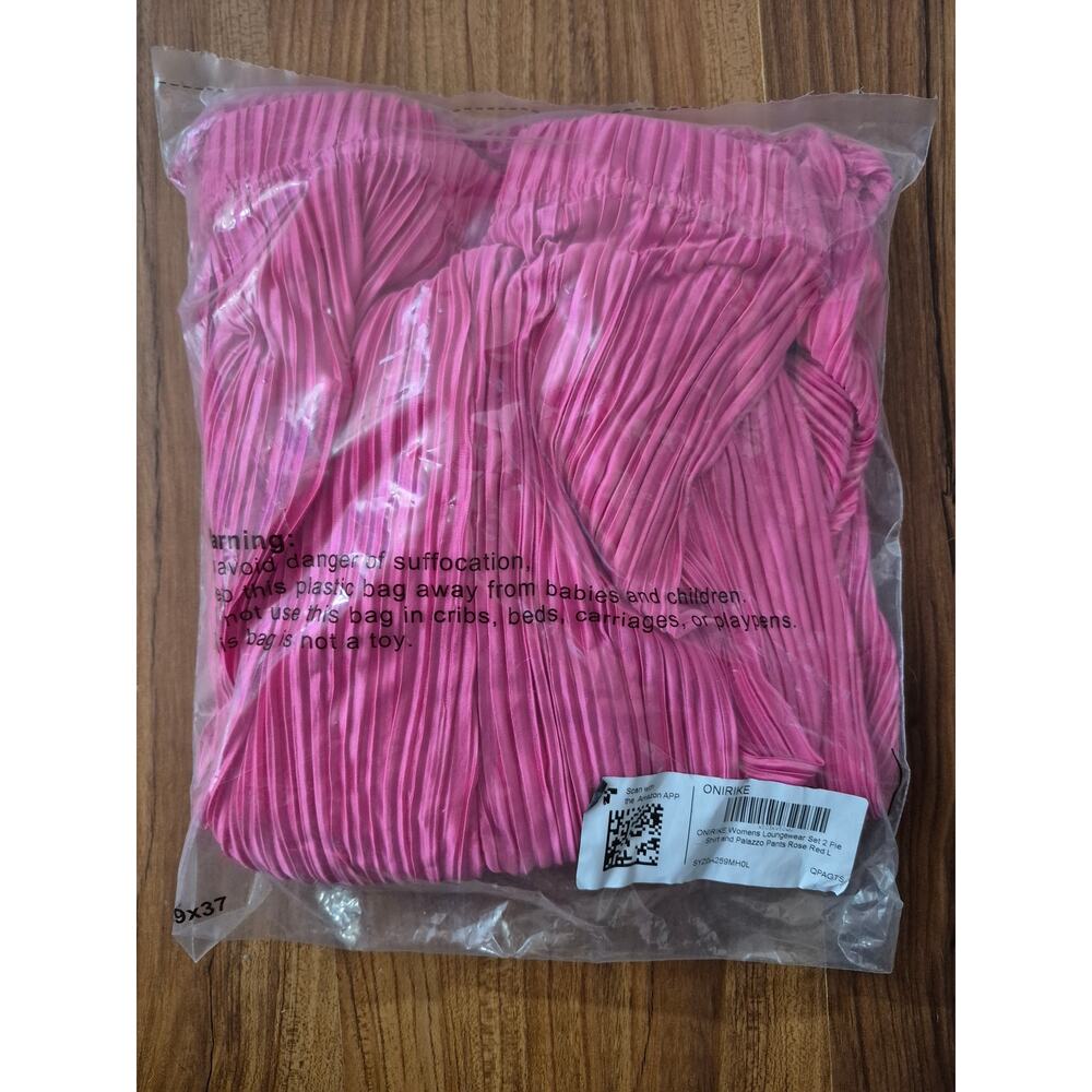 ONIRIKE 2 Pc Sweatsuit Womens SZ LRG Pleated Long Sleeve Button Up Palazzo Pants - Picture 8 of 8